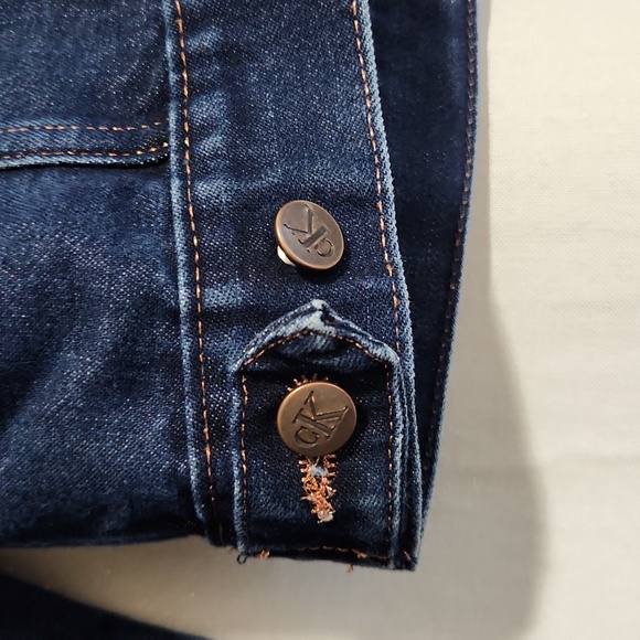 Calvin Klein Blue Denim Jean Button Up Jacket Metallic Stitching Women's Large - Picture 4 of 11